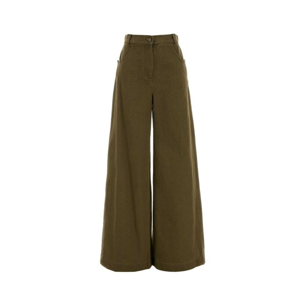 Max Mara Women Army Green Denim Alamaro Wide-Leg Jeans